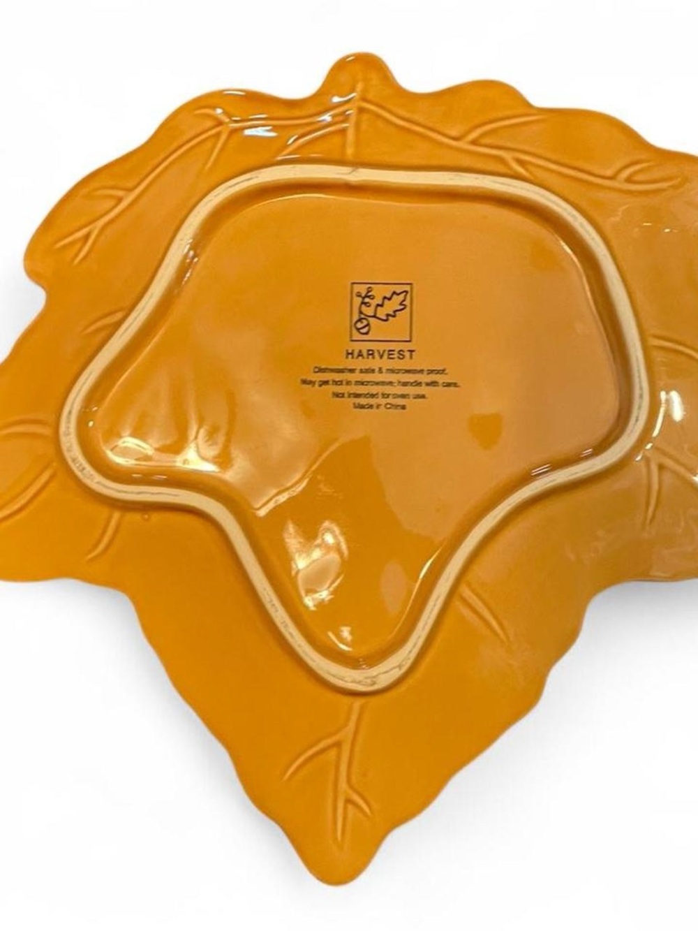 Harvest Mustard Yellow Leaf Plate Ceramic Microwave Dishwasher Safe Serving Tray - Picture 2 of 3